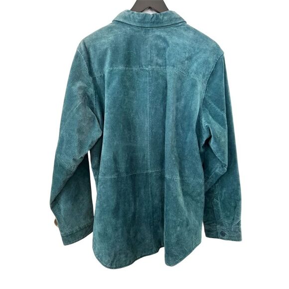 Bagatelle Teal Blue Suede Leather Shirt Jacket Unisex XL Button Front Pockets - Picture 2 of 4